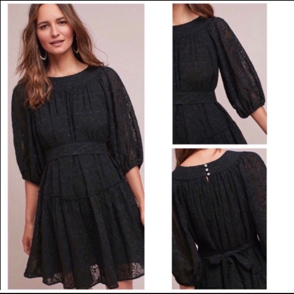 Anthropologie Eri + Ali Peasant Lace Black Dress